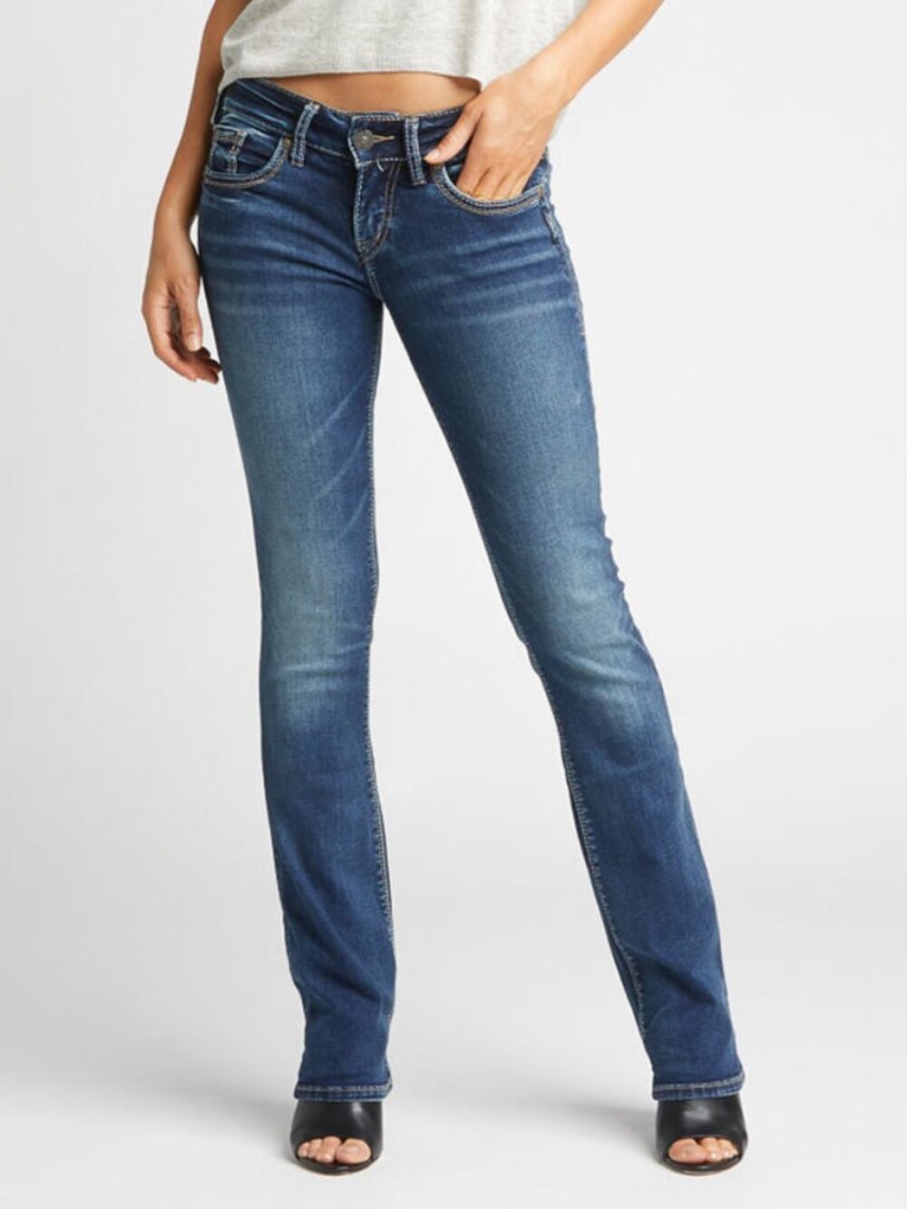 Silver Jeans New Womens Suki Mid Rise Slim Bootcut Jeans Fluid Denim Size 26/31